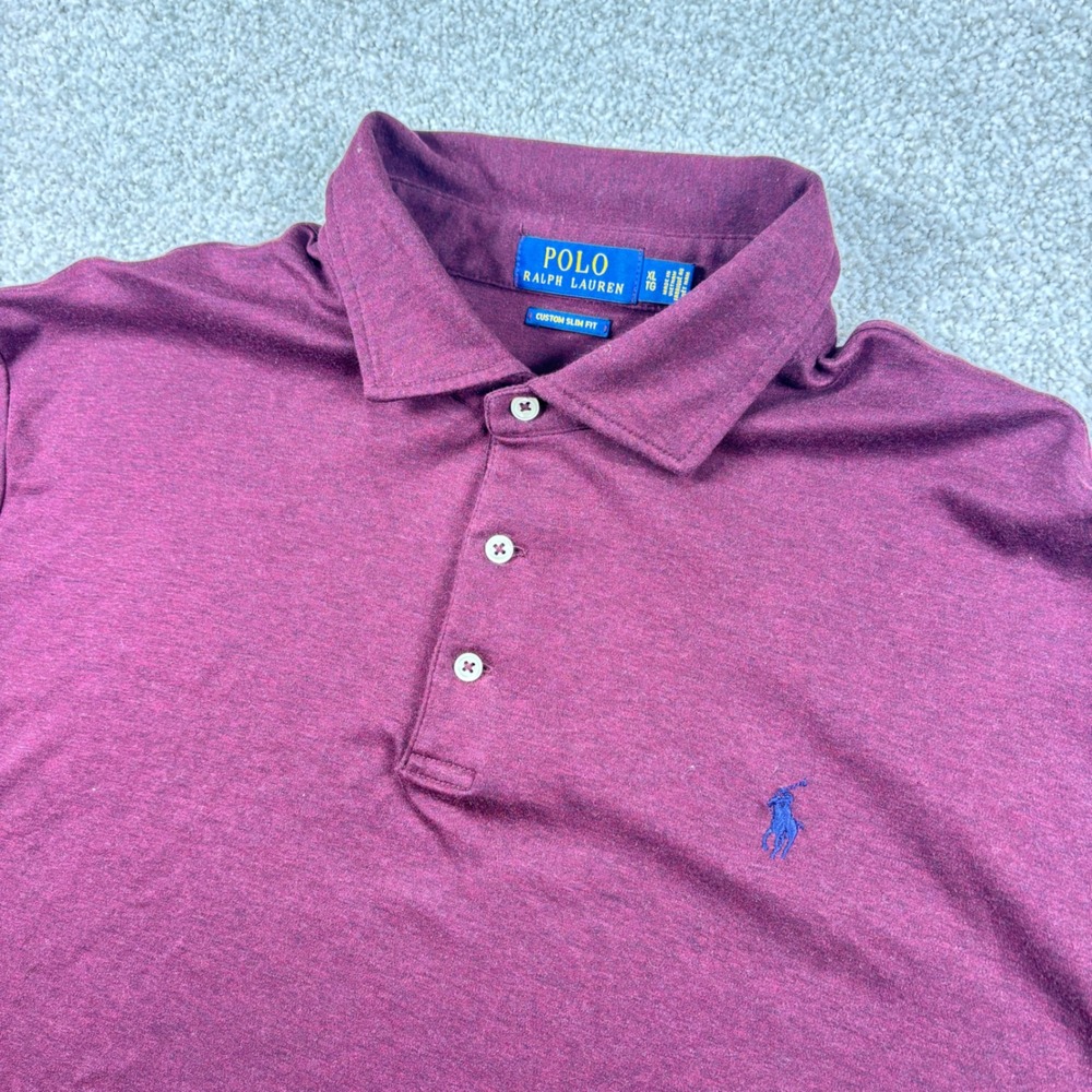 Polo Ralph Lauren Polo Mens XL Burgundy Custom Slim Fit Cotton Short Sleeve